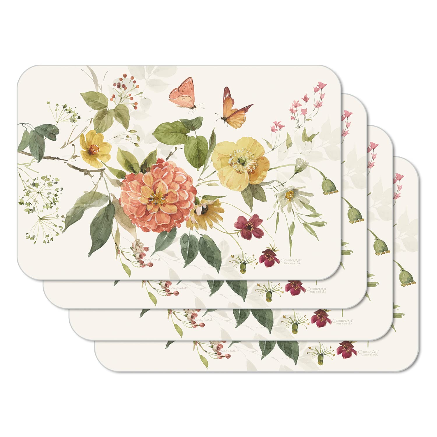 CounterArt Blessed by Nature 4-Pack Reversible Plastic Placemats – BPA Free, PVC Free, Easy-Clean, Flexible & Durable – Made in USA (Multicolor) – Perfect for Dining Tables, Kitchen Countertops & Outdoor Picnics