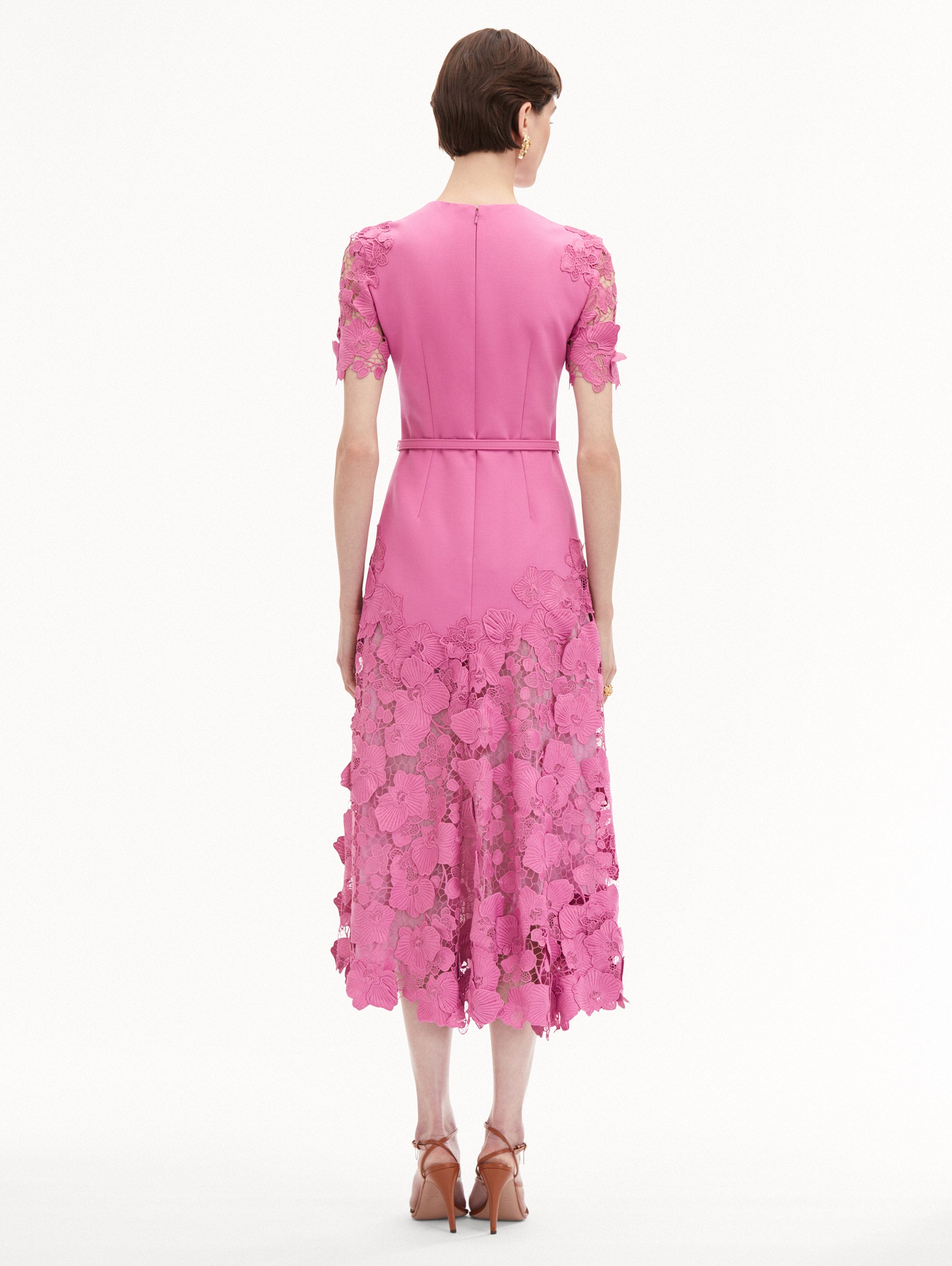 Elegant Orchid Guipure Lace Inset Dress - Floral Embroidery Formal Gown for Weddings, Parties & Special Occasions