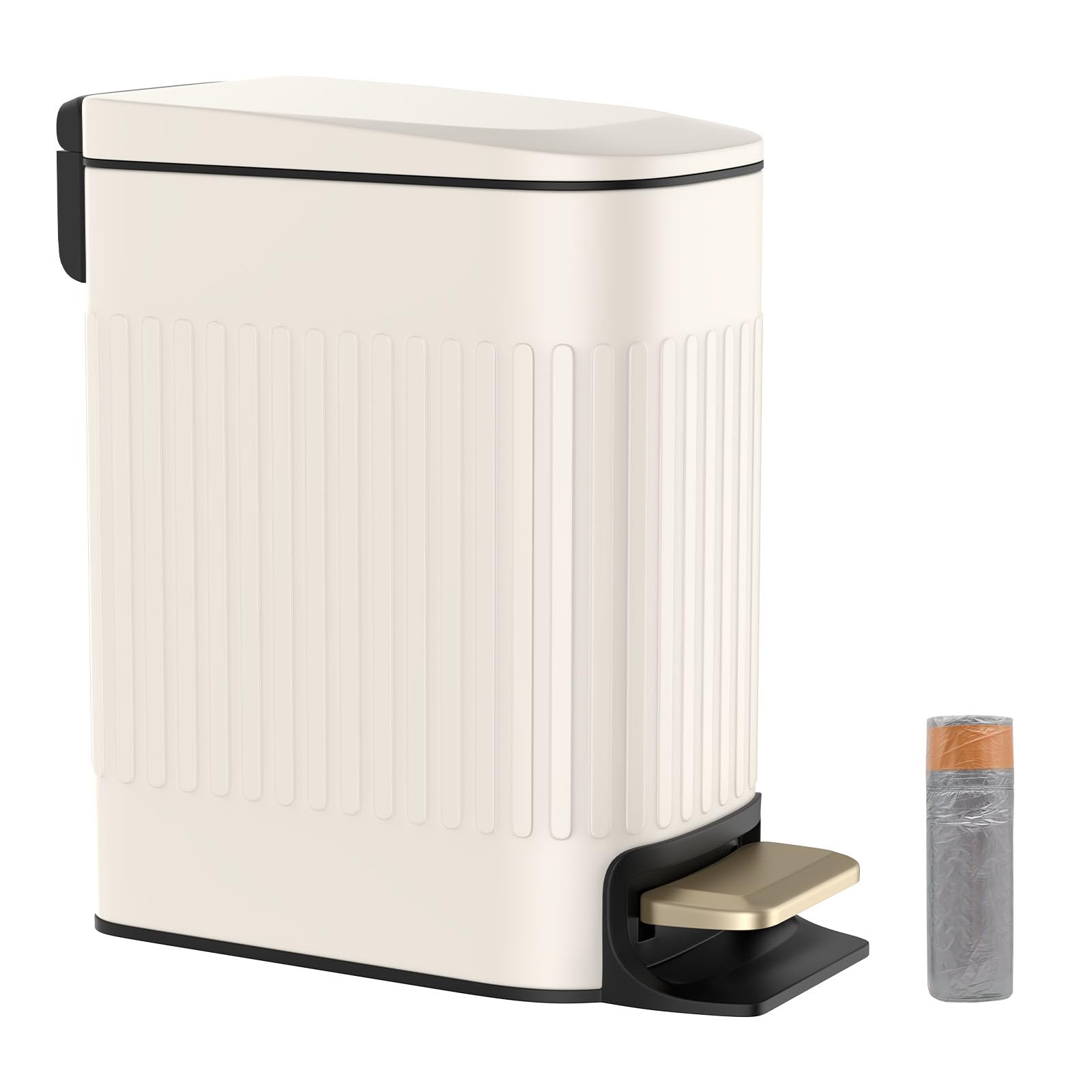 BETHEBEST Soft Close Lid Bathroom Trash Can - 6L/1.6 Gallon Stainless Steel Step Garbage Bin with Removable Bucket for Bathroom, Office, Bedroom (Milky White) | Perfect for Small Spaces & Odor Control