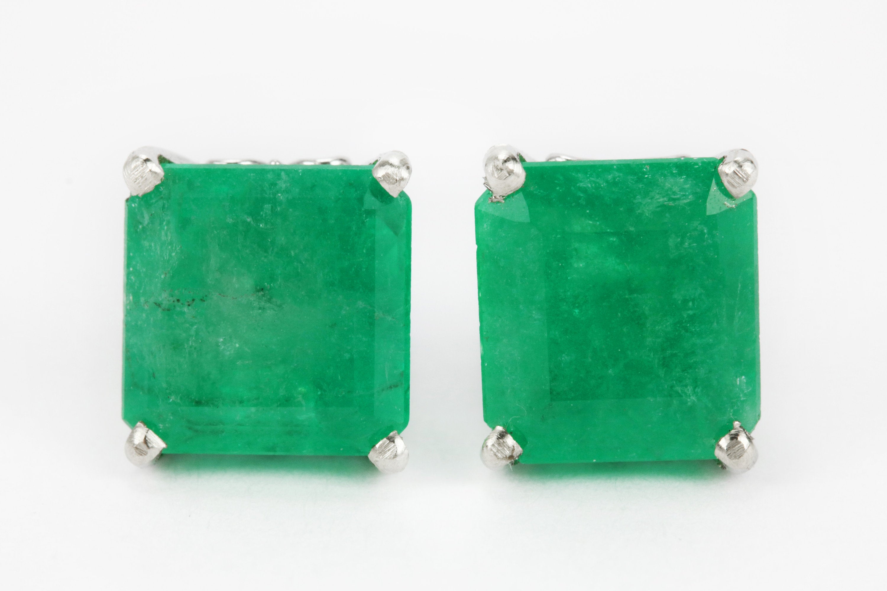 4.10tcw Big Apple Green Colombian Emerald Stud Earrings in 14K White Gold - Perfect for Weddings, Parties & Special Occasions