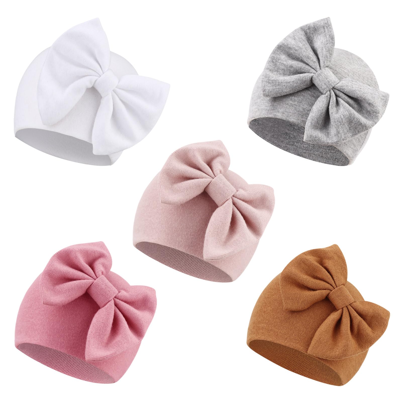 Adorable Newborn Baby Girl Hats with Bow - Soft Cotton Infant Beanie Cap for 0-24 Months - Perfect for Hospital Photos, Baby Showers & Everyday Outfits