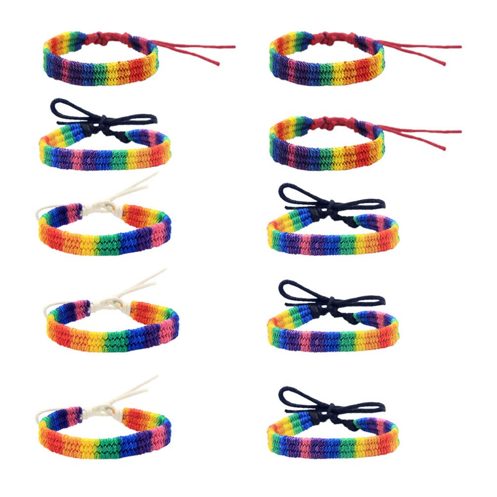 10pcs Handmade Pride Braided Bracelets - LGBT Rainbow Bracelet for Men & Women - Cotton Woven Rope Friendship Bracelet - Perfect for Pride Month, LGBTQ+ Events & Daily Wear