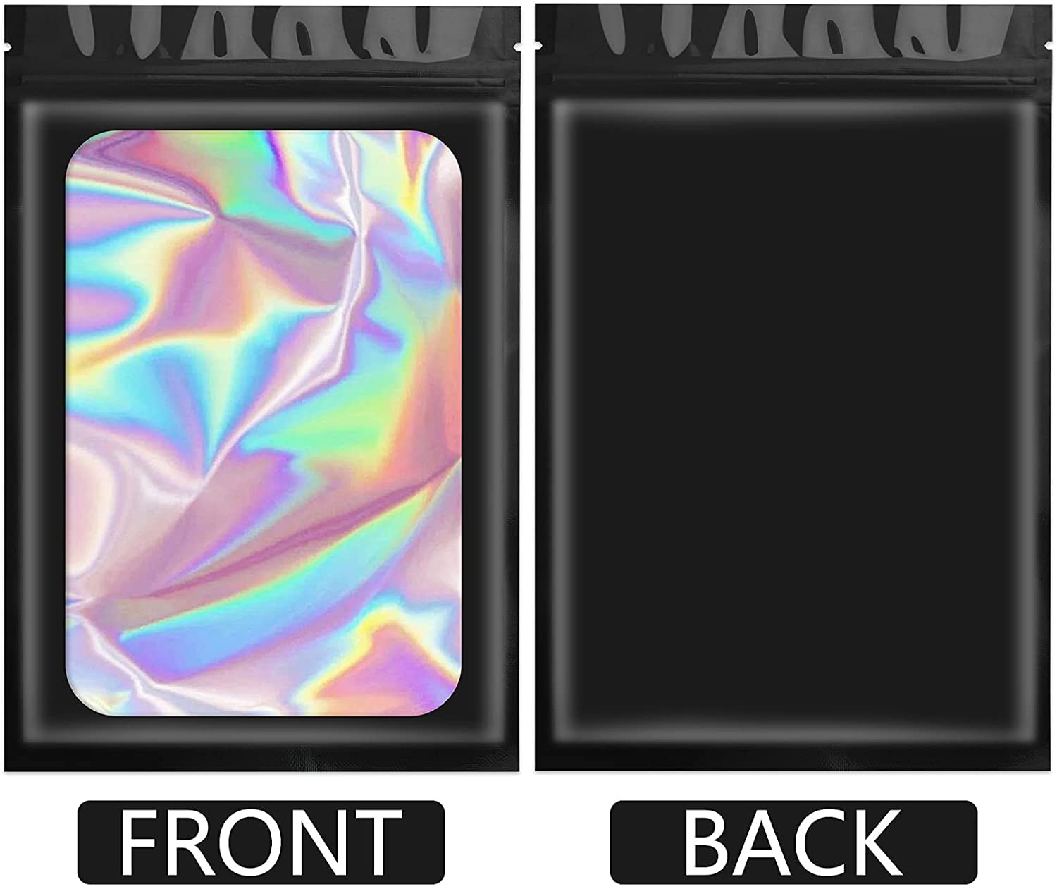 100 PCS Holographic Mylar Bags - Resealable Small Plastic Bags for Lip Gloss, Jewelry, Eyelash Extensions - Cute Sample Pouches for Small Business (Black, 2.4 x 3.9 Inch) | Perfect for Beauty Products, Party Favors & Retail Packaging