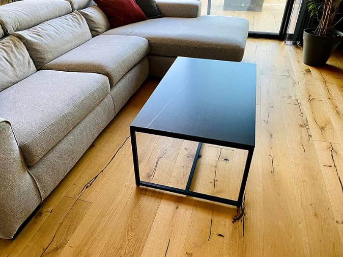 Wisfor Sintered Stone Coffee Table - Black Rectangular Sofa Center Table with Sturdy Metal Frame - Modern Living Room Furniture Decor (39.4x23.6x15.7 Inch) - Perfect for Small Spaces, Apartments & Cozy Home Gatherings