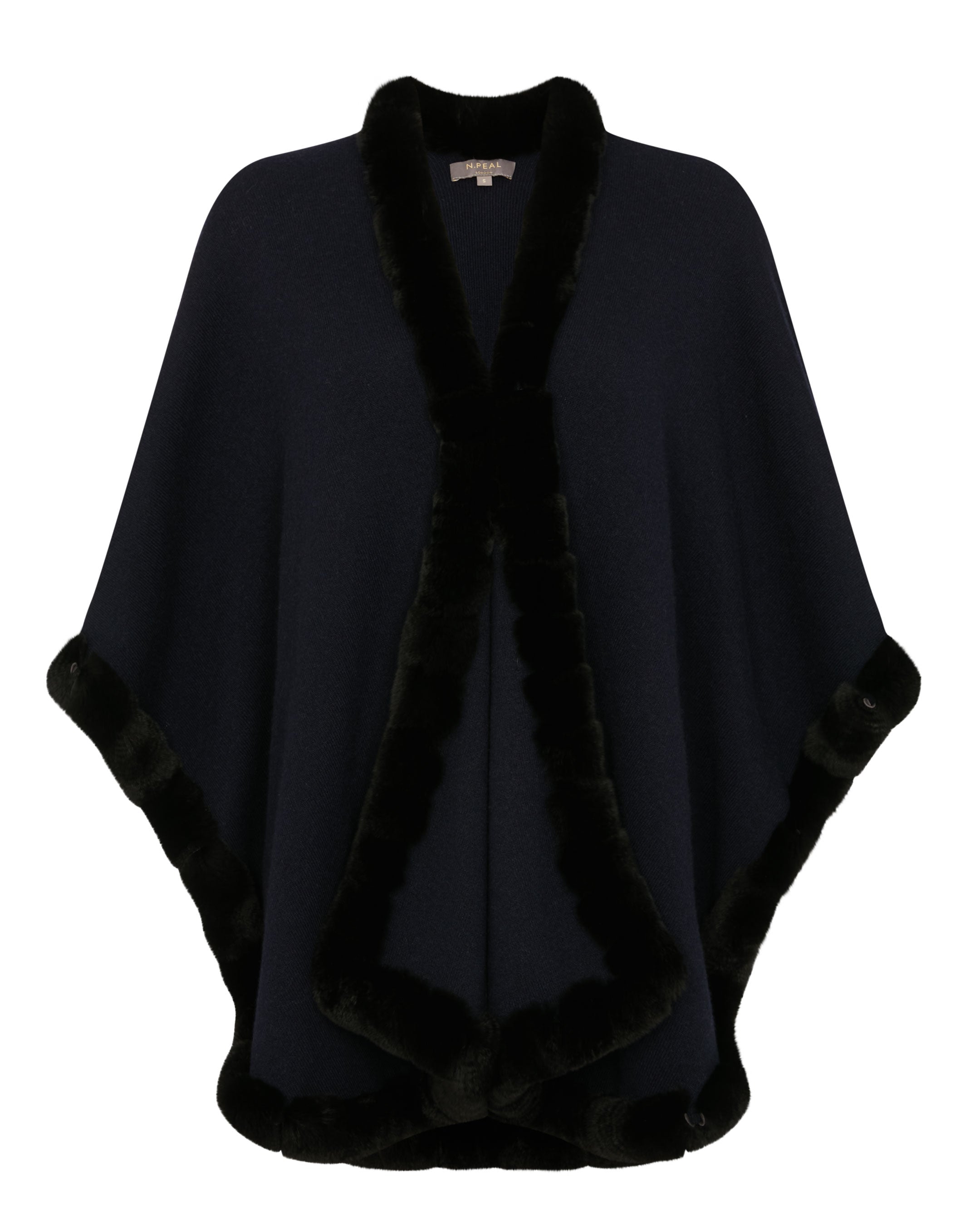 Luxury Women's Ayla Fur Trim Cashmere Cape - Navy Blue Winter Shawl Wrap for Evening Parties & Formal Events