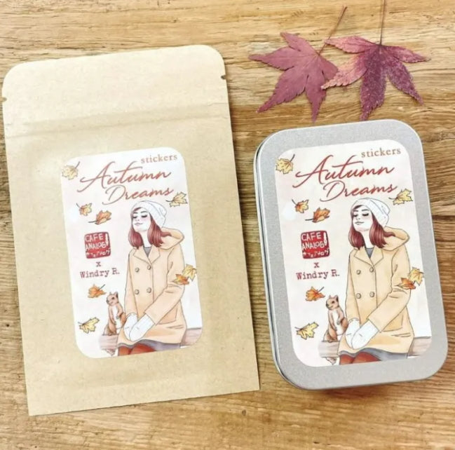 Autumn Dreams Girls Stickers in Tin - Cafe Analog X Windry R - Cute Fall-Themed Stickers for Scrapbooking, Journals, and DIY Crafts