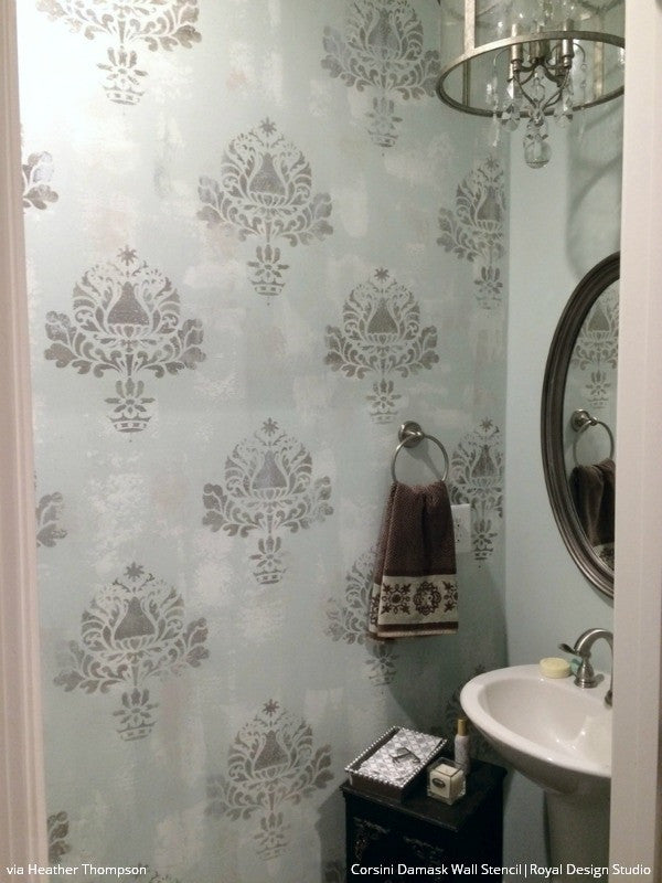 Corsini Damask Stencil for Wall Painting, DIY Home Decor, and Furniture Upcycling - Reusable Decorative Stencil for Creative Projects