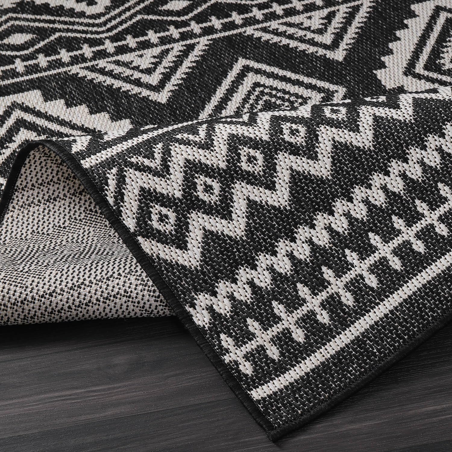 Beverly Rug Waikiki Boho Indoor Outdoor Rug 8x10 - Washable Bohemian Area Rug for Patio, Deck, Porch | Aztec Tribal Pattern Black and White Farmhouse Rugs - Perfect for Beach Houses, Living Rooms & Garden Decor