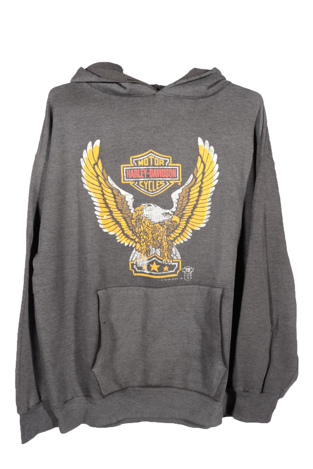 Vintage 1980s Harley Davidson 3D Emblem Hoodie - Retro Motorcycle Sweatshirt for Bikers & Collectors | Perfect for Riding, Casual Wear & Gift Giving
