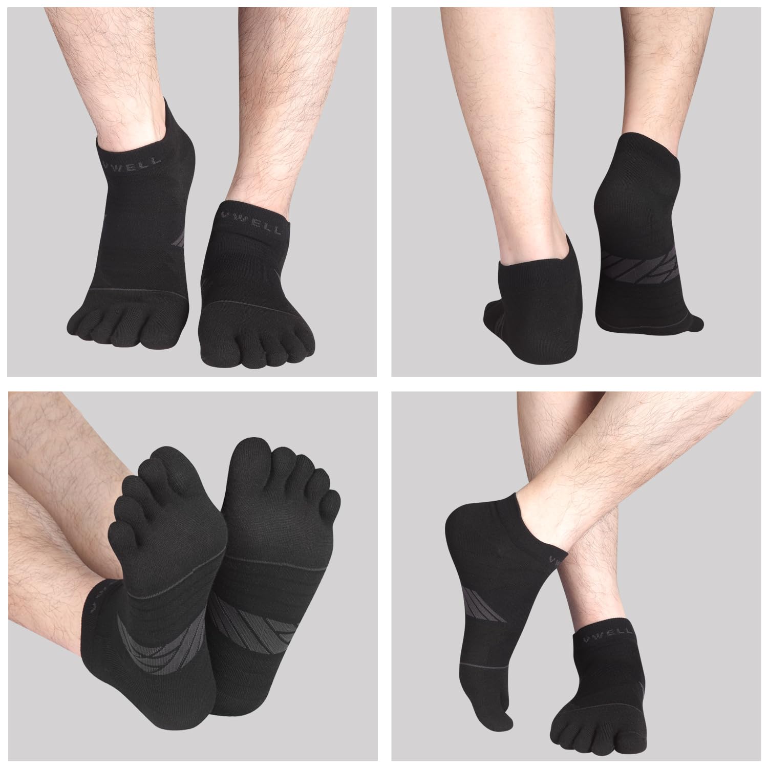 VWELL COOLMAX Five Finger Toe Socks for Men & Women - Breathable Compression Athletic Running Socks (3 Pairs) - Perfect for Yoga, Hiking & Sports Activities