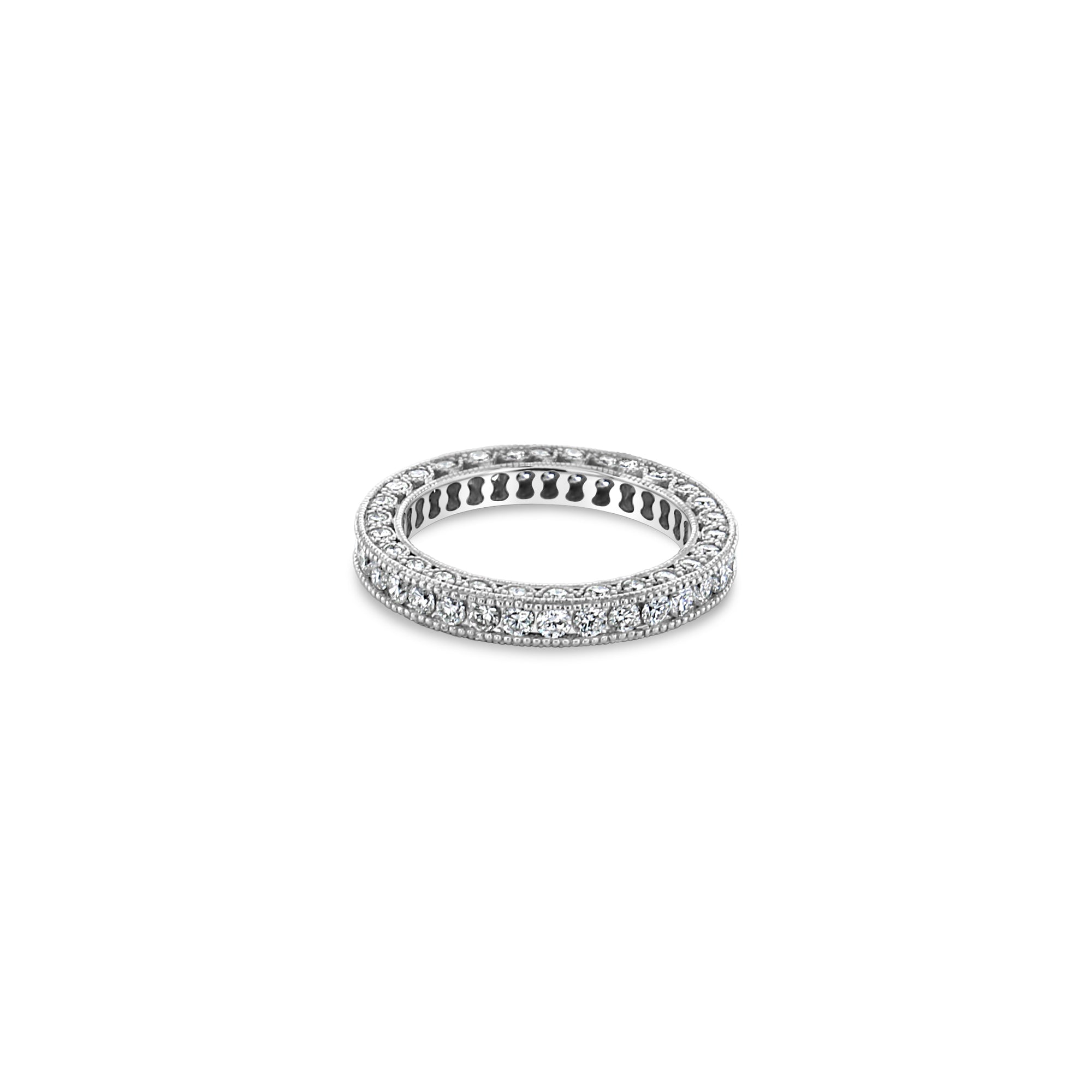 14K White Gold Diamond Pave Wedding Band Bead Set - Elegant Bridal Jewelry for Engagement, Anniversary & Special Occasions