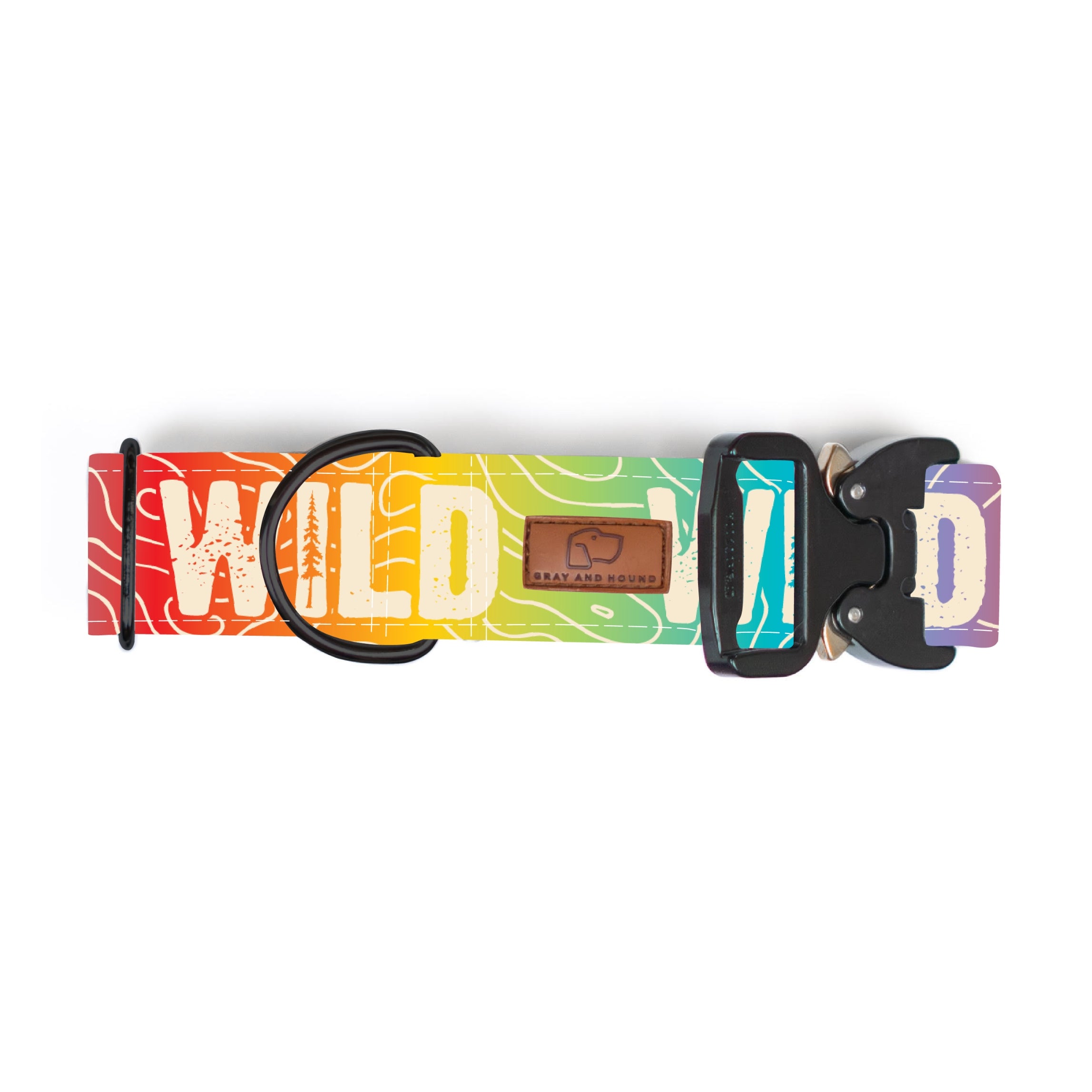 Rainbow Topo Wild Dog Collar - Special Edition Waterproof Reflective Pet Collar for Medium & Large Dogs - Perfect for Hiking, Camping & Night Walks