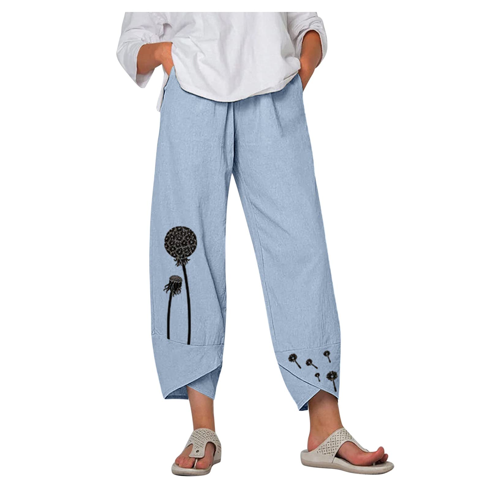 Women's Linen Capri Pants with Pockets - Baggy Wide Leg Lounge & Yoga Pants for Women | Perfect for Casual Wear, Summer Outfits & Home Comfort