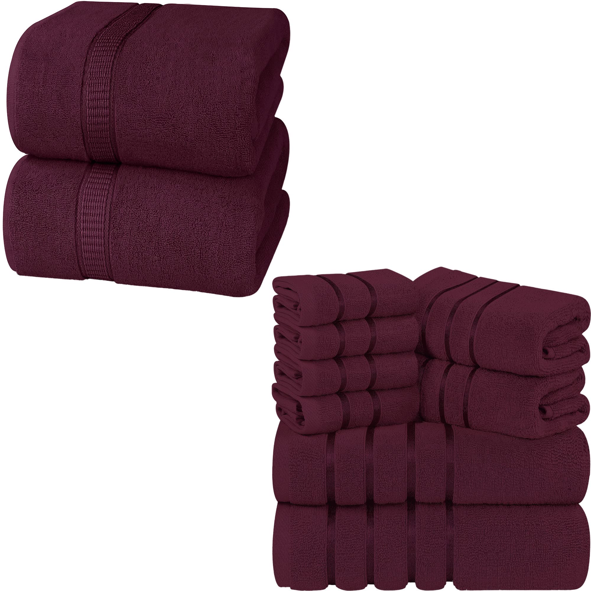 Utopia Towels 10-Piece Luxury Bath Sheet & Viscose Towel Set - 2 Pack 600 GSM Jumbo Bath Sheets + 8 Soft Viscose Towels - Ultra Absorbent Premium Bath Linens (Burgundy) for Spa, Hotel & Home Use