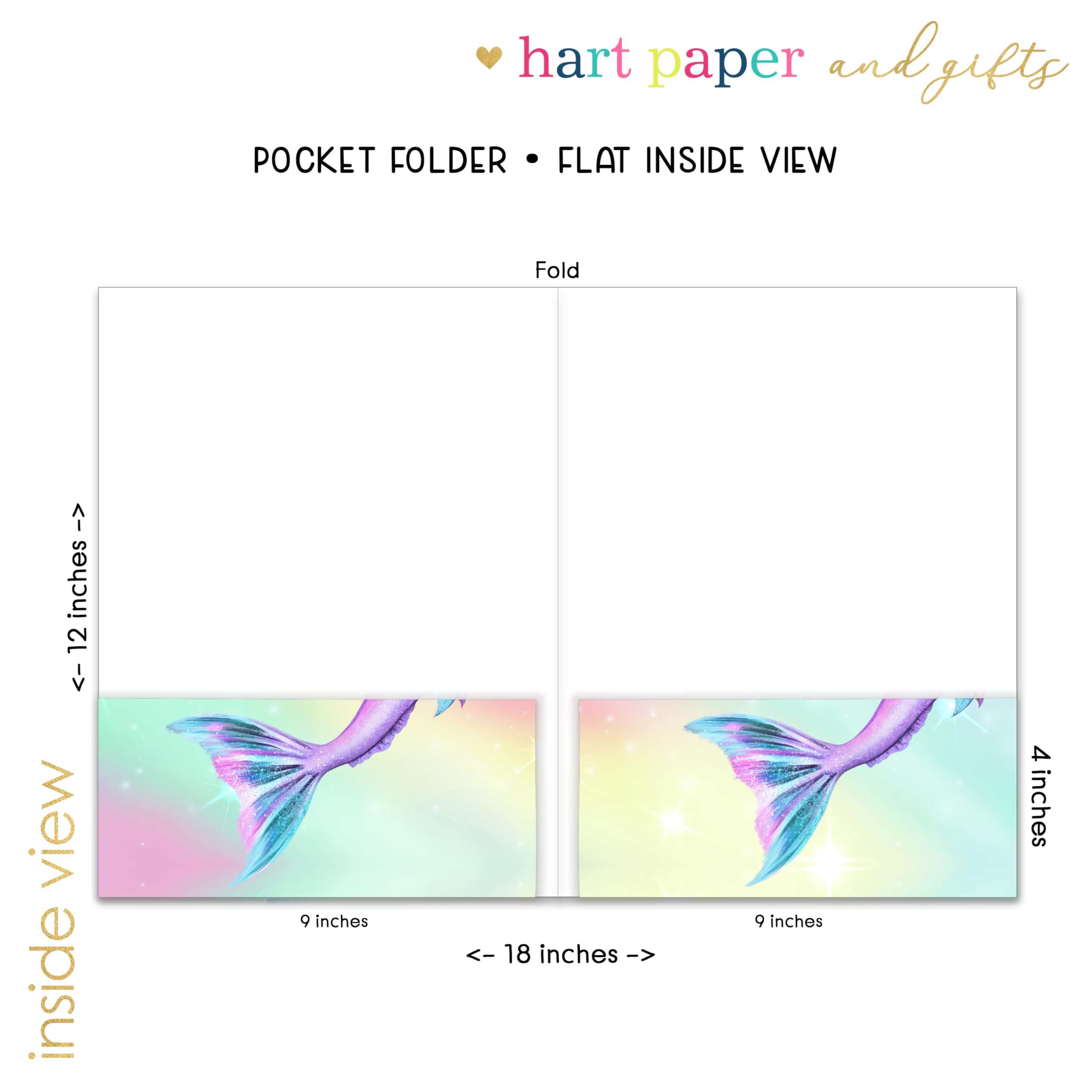 Custom Personalized Rainbow Mermaid Tail Pocket Folder - Back to School Supplies, Teacher Gifts, Birthday Present for Girls & Kids - Perfect for School, Office & Party Organization