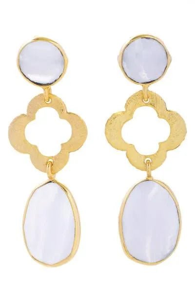 Quatrefoil Gemstone Dangle Earrings for Women - Elegant Bohemian Style Jewelry for Party, Wedding & Everyday Wear