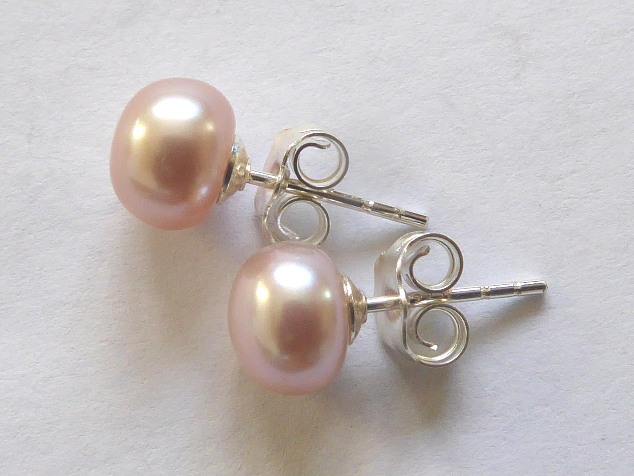 Bovira Natural Freshwater Rose Pearl Handmade Stud Earrings - Genuine Real Pearls Jewelry Gift for Women, Birthday, Anniversary, Wedding, Valentine's Day