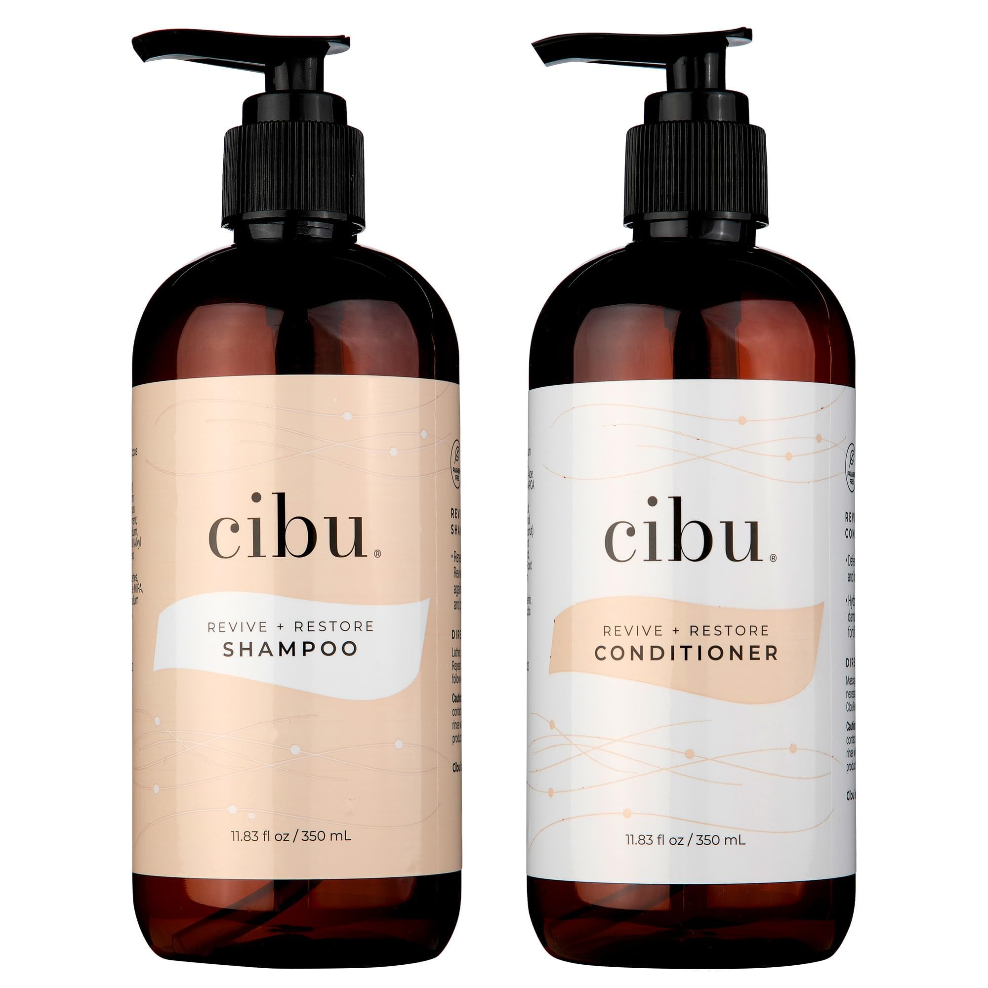 Cibu Revive and Restore Hair Care Set - 11.83oz Shampoo & Conditioner for Dry Damaged Hair - Strengthens & Smoothes with Oleic Acid, Linoleic Acid, Vitamin E & K - Perfect for Salon-Quality Hair Treatment at Home