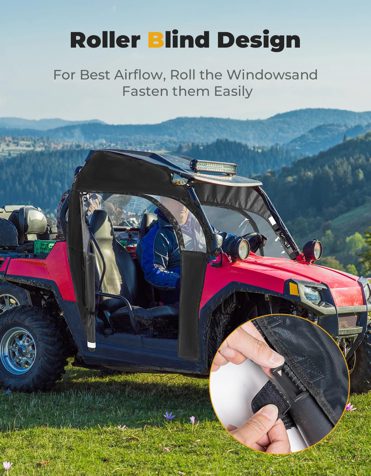 KEMIMOTO Soft UTV Cab Enclosure for Polaris RZR 570 (2014-2020), RZR Trail 570 (2021-2022), 800 & S 800, 900 (2014) - Universal Fit with Windshield, Side Mirrors & Roof - Weatherproof Protection for Off-Road Adventures & Trail Riding