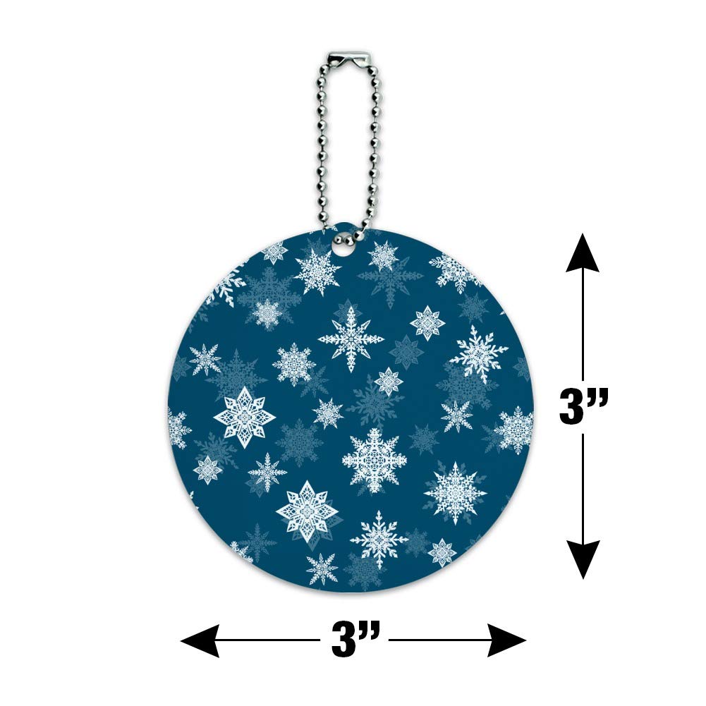 Blue Tile Pattern Round Luggage ID Tag with Snowflake Design - Durable Suitcase Name Tag for Carry-On Bags - Perfect for Travel Identification & Lost Baggage Prevention