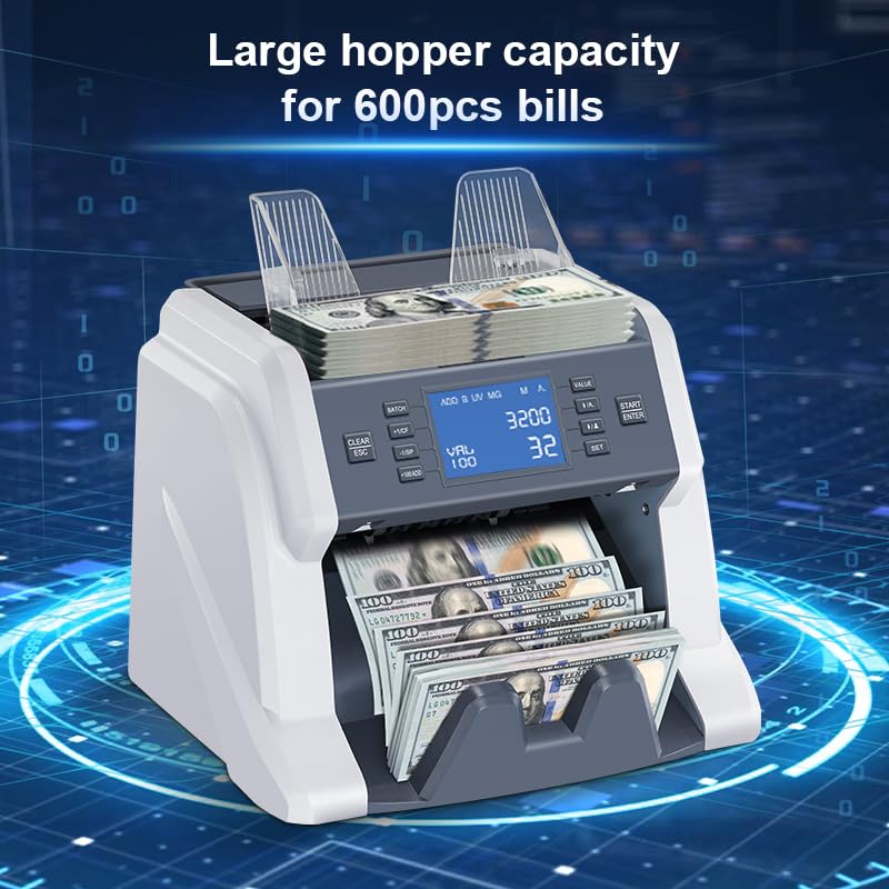 RIBAO 2023 Upgraded Money Counter Machine with UV/MG/IR/DD Detection - Preset Value Bill Counter, ADD & Batch Mode, Large Display & Printer - Perfect for Banks, Retail Stores, and Cash-Intensive Businesses