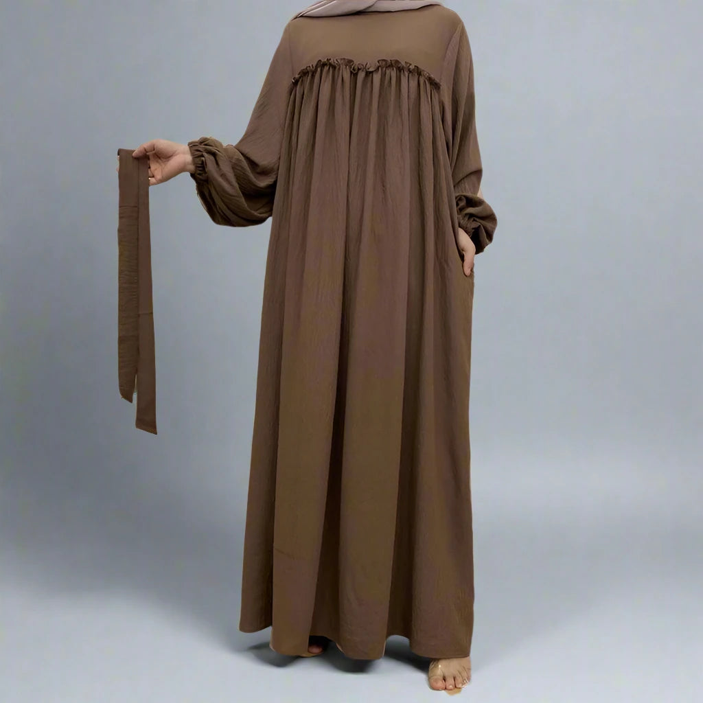 Elegant Muslim Women's Satin Loose Abaya Dress with Pockets - Modest Islamic Prayer Dress for Mosque, Eid & Daily Wear