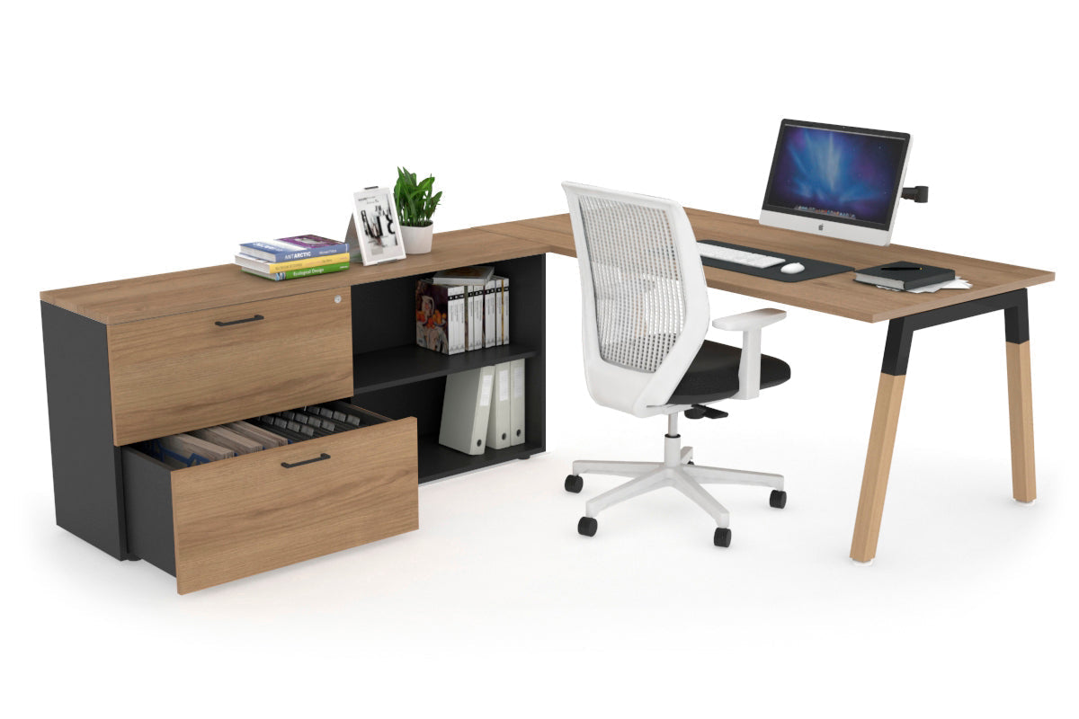 Premium Quadro A Legs Executive Desk with Wooden Legs & Black Cross Beam - 1600L x 700W - Perfect for Home Office, Conference Rooms & Executive Workspaces