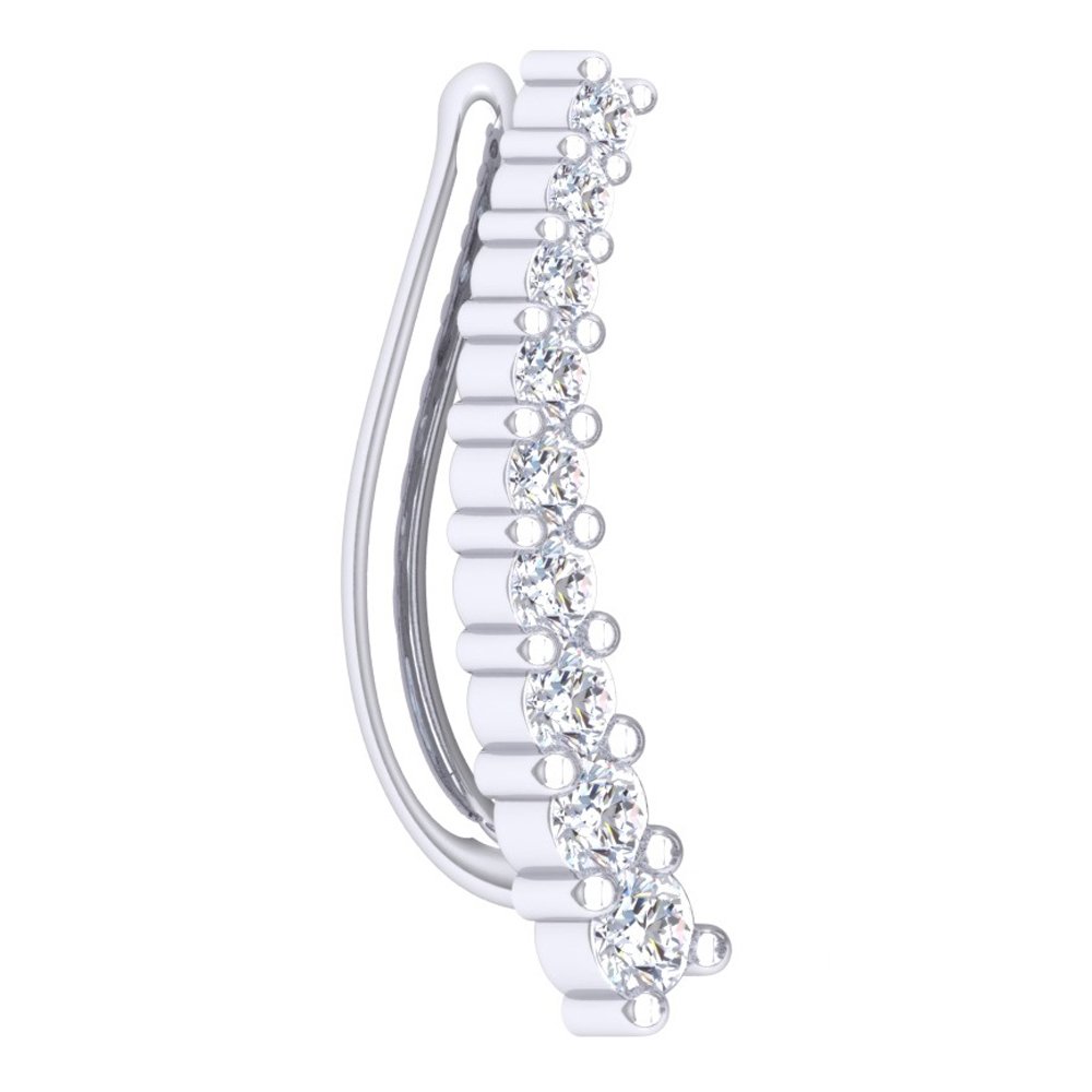 Dazzlingrock 14K Solid White Gold 0.1ct Round Cut Diamond Women's Crawler Climber Earrings (1 Piece) - Perfect for Weddings, Parties & Special Occasions
