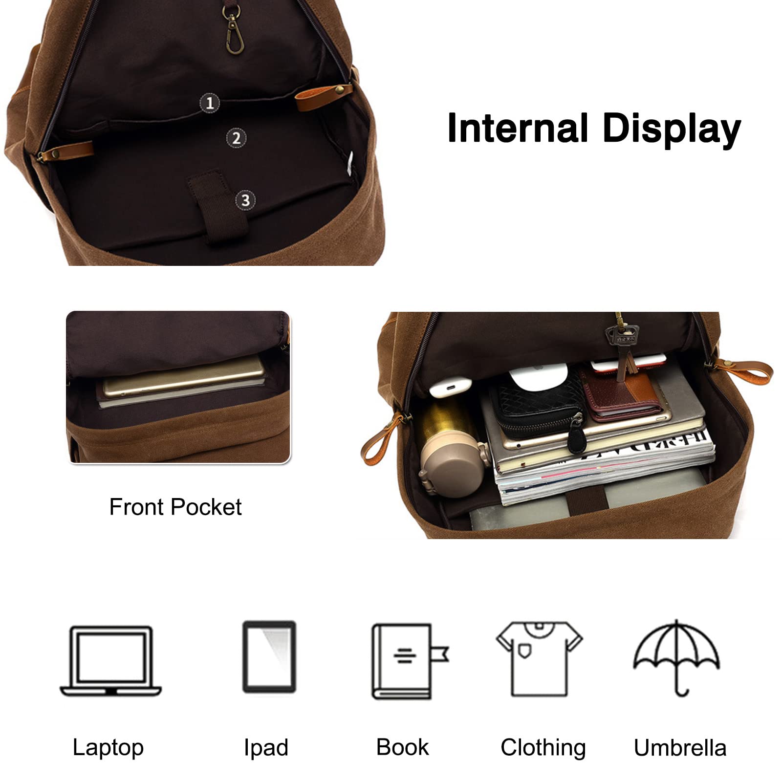 FANDARE Canvas Backpack - Durable Hiking Backpack for School, Travel & Outdoor Activities | Multifunctional Daypack for Mountaineering, Trekking, Camping & College | Lightweight Shoulder Bag (Brown) | Perfect for Daily Commute, Adventure Trips & Sports Gear Storage