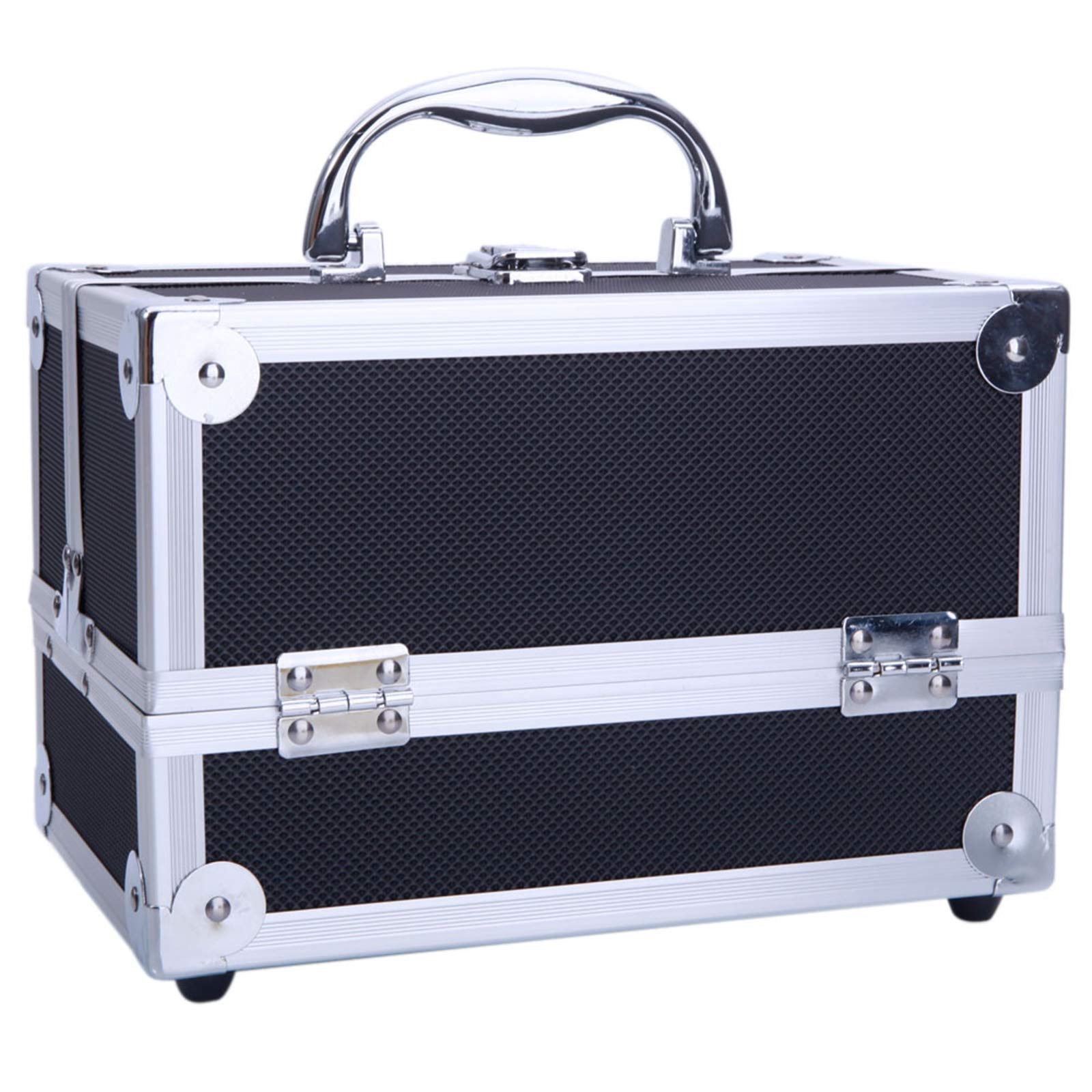 Professional Makeup Train Case Cosmetic Box & Jewelry Organizer with Mirror - Black | Portable Beauty Storage for Travel, Salon, and Home Use