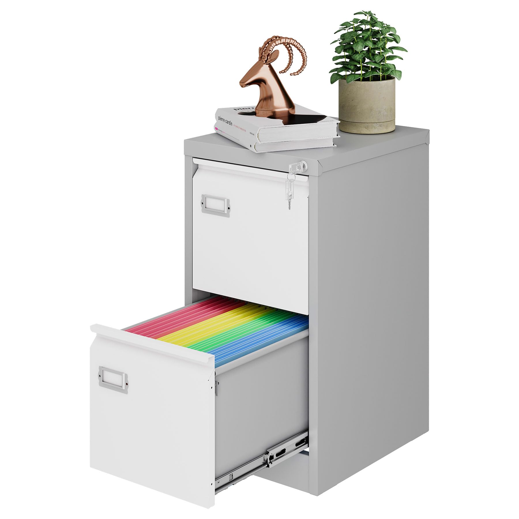 2 Drawer Locking File Cabinet - Metal Vertical Small Filing Cabinet with Key, Steel Storage Cabinet for Home & Office Organization - Holds Letter/Legal/F4/A4 Size Files (Gray) - Perfect for Document Storage in Small Spaces, Closets & Home Offices