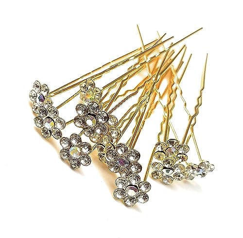 JAGMOOLYA Crystal Flower Hair Pins | Rhinestone Bridal Hair Clips for Women | Silver White Wedding Hair Accessories (6-Pack) – Perfect for Bridal Parties, Prom, and Special Occasions