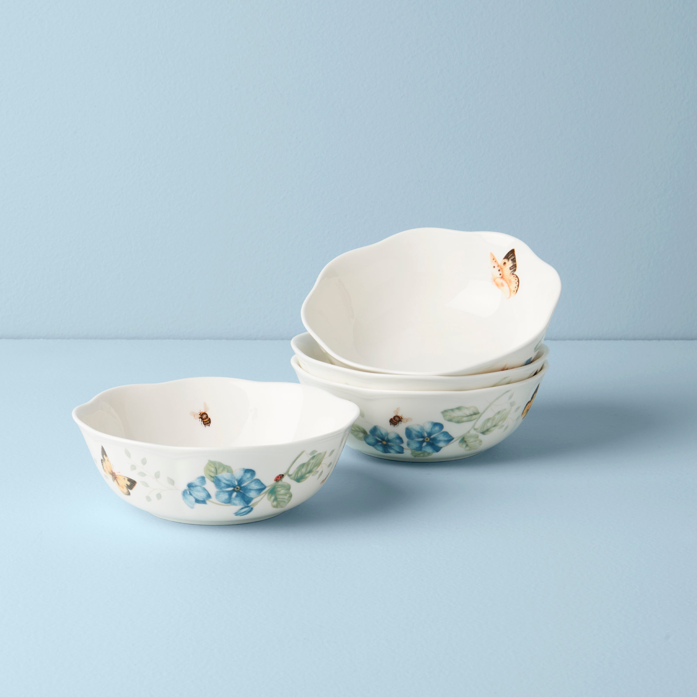 Butterfly Meadow All Purpose Bowls Set of 4 - Durable Ceramic Serving Bowls for Soup, Salad, Pasta & Dessert - Perfect for Dining, Entertaining & Everyday Use