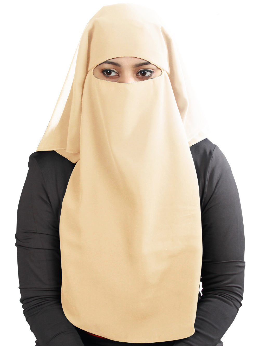 Black Georgette 3-Layer Niqab for Women - Modest Islamic Face Covering for Prayer, Travel, and Daily Wear