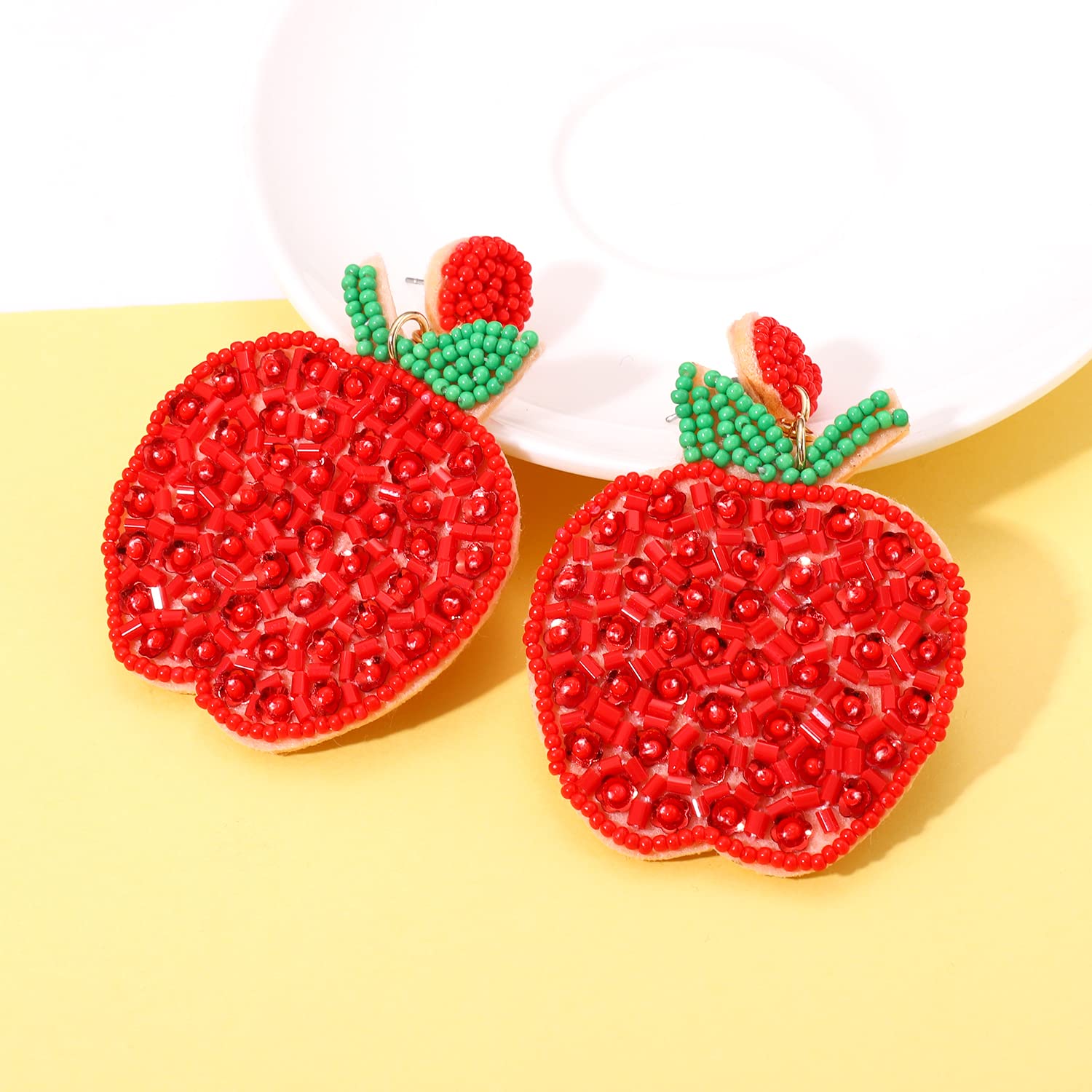 Handmade Beaded Pencil & Apple Dangle Earrings for Teachers - Hypoallergenic Teacher Appreciation Jewelry Gift, Fun Back to School Accessories for Women & Students | Perfect for Classroom Wear, Teacher's Day Celebrations and School-Themed Parties