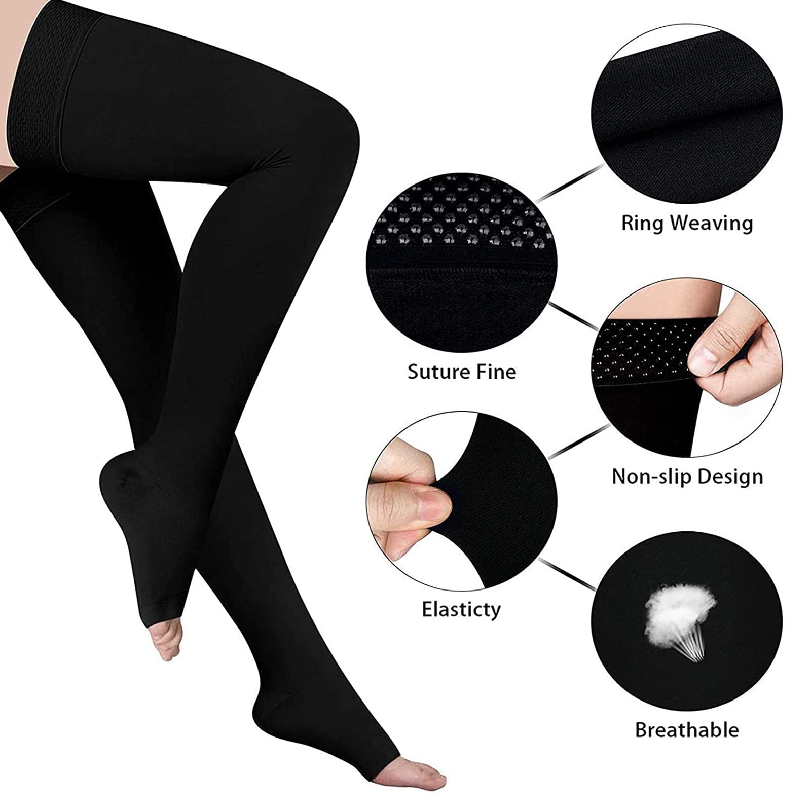 20-32 mmHg Thigh High Compression Stockings for Women & Men - Toeless Medical Socks with Silicone Grip Band for Improved Circulation | Perfect for Travel, Nursing & Varicose Vein Relief