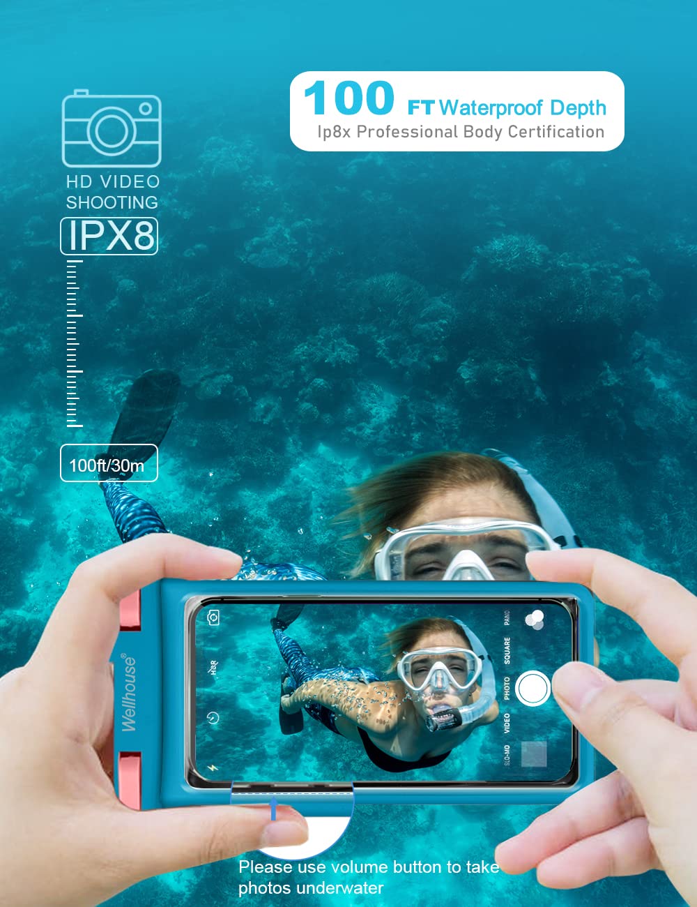 Waterproof Phone Pouch with Lanyard - IP8X Certified Dry Bag Case for iPhone 15 14 13 (6.1