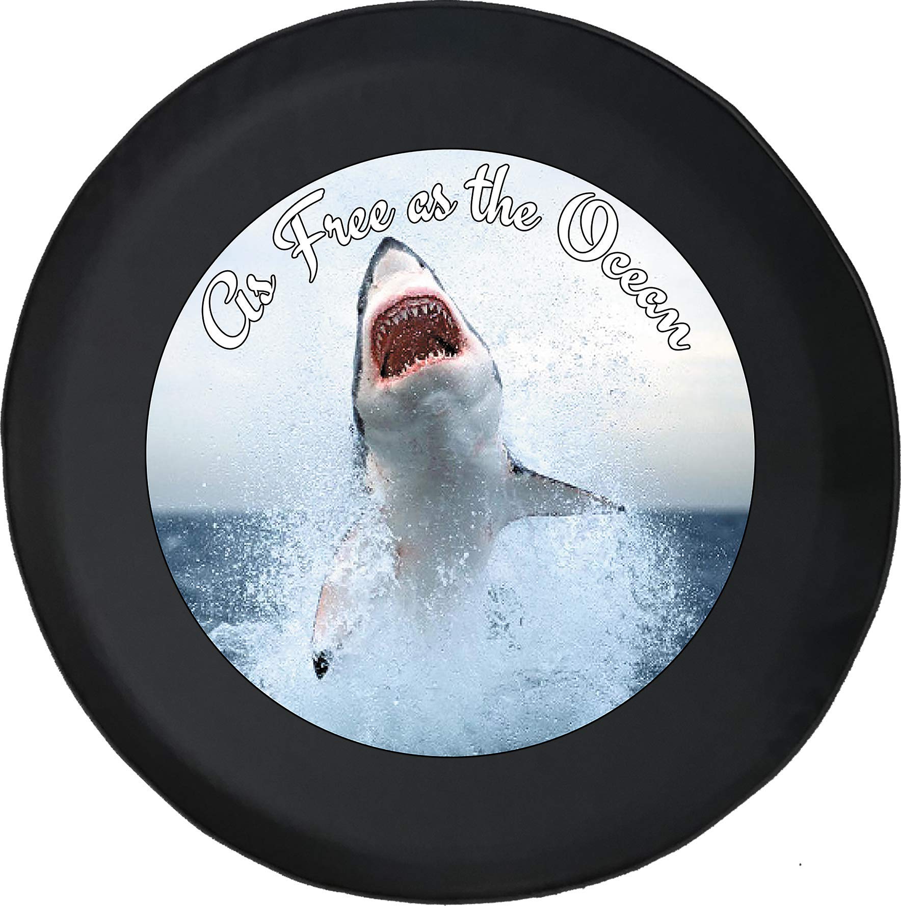 Universal 30 Inch Black MUD Rear Spare Tire Cover with Great White Shark Design - Durable Off-Road Protection for Jeep, Truck & SUV Adventures