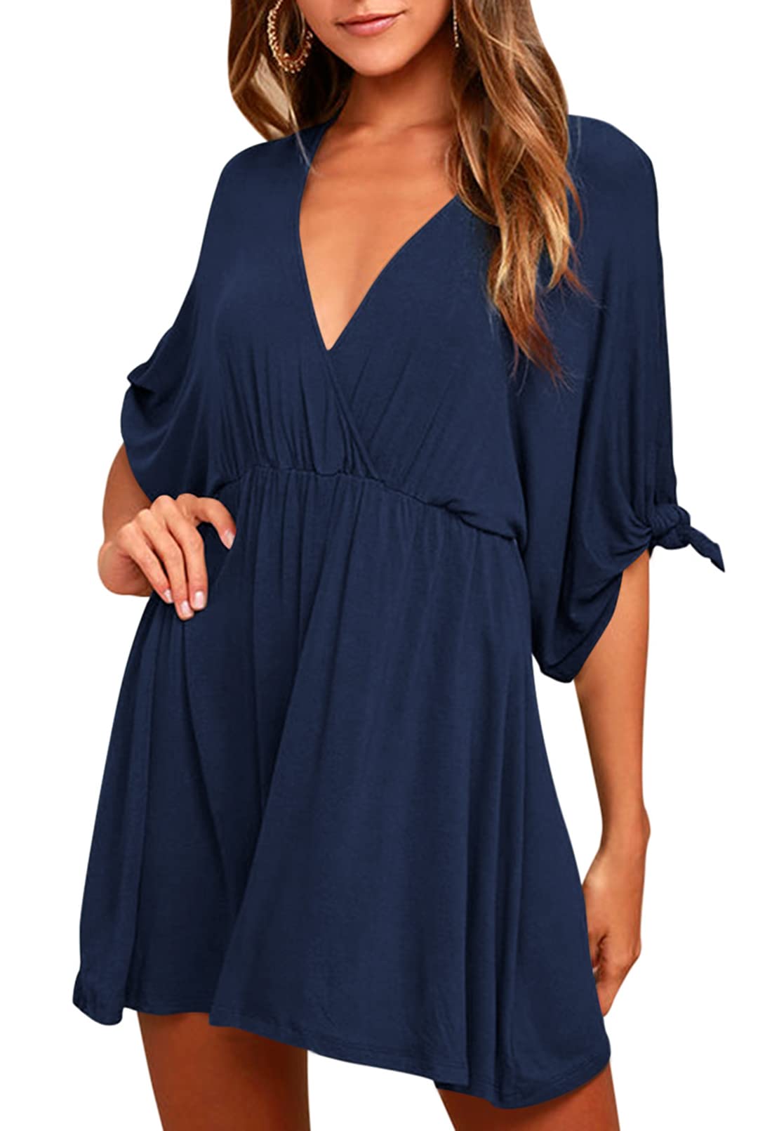 Meenew Women's Summer Casual Loose Tunic Swing Dress - V Neck Short Sleeve Vacation Beach Dress for Travel, Party & Outdoor Activities