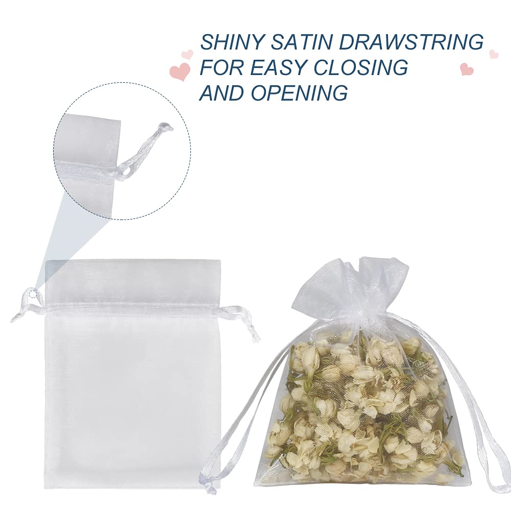 100PCS 8X10cm White Organza Drawstring Bags - Small Mesh Gift Bags for Jewelry, Wedding Favors, Christmas Party Favors & Special Occasions | Perfect for Jewelry Packaging, Bridal Shower Gifts & Event Decorations