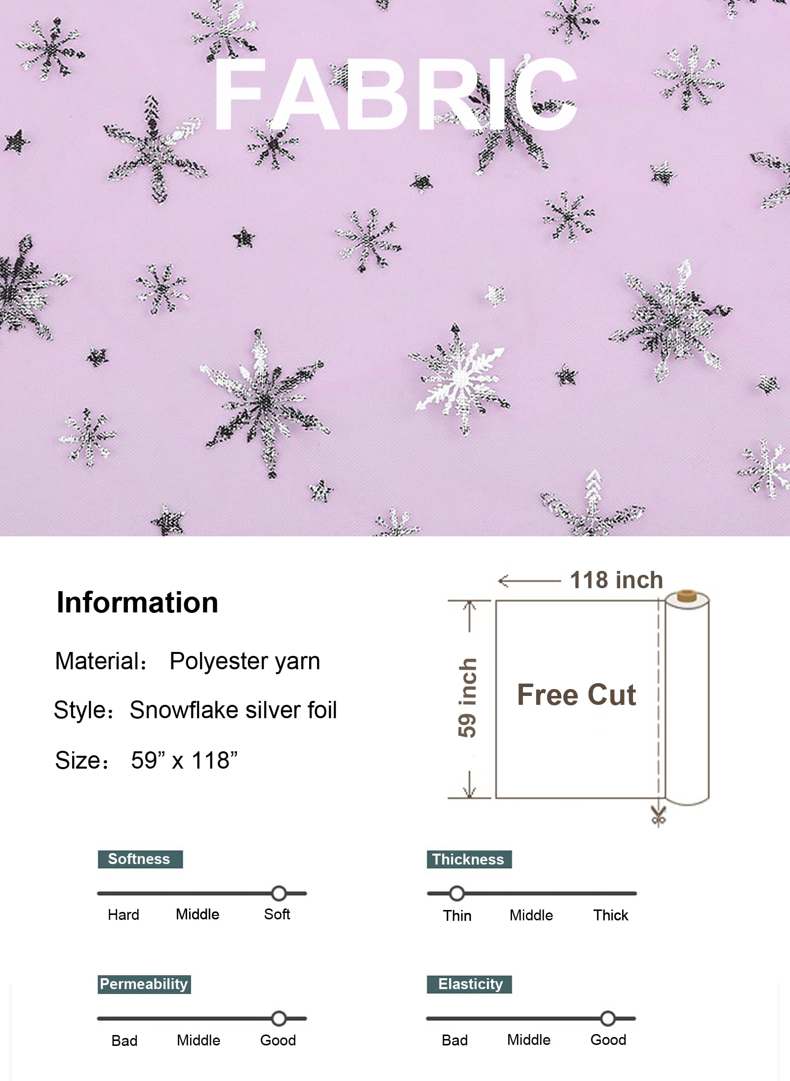 Snowflake Silver Foil Organza Sheer Fabric - 59