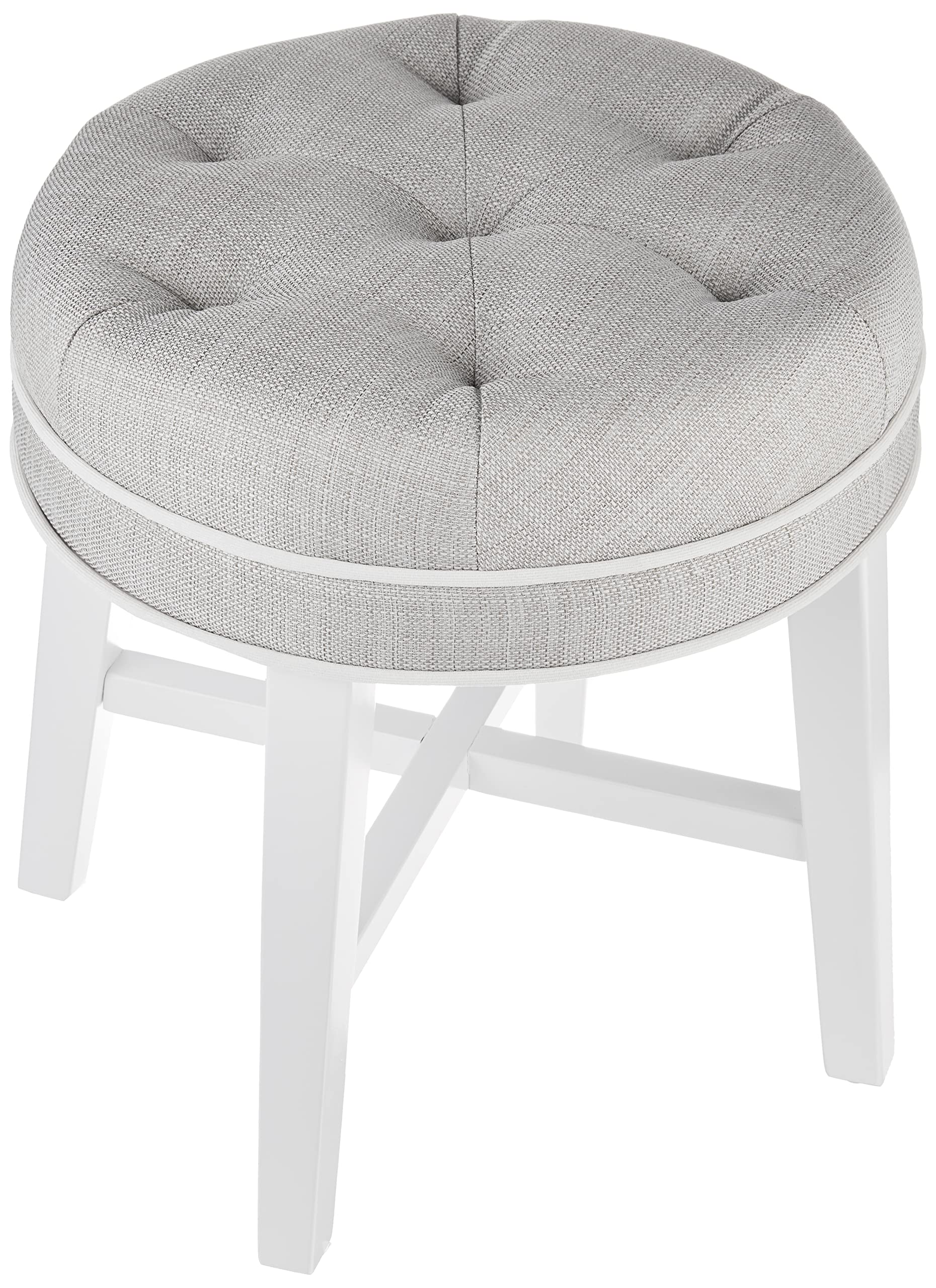Sophia Round Tufted Backless Vanity Stool - Upholstered Wood Makeup Stool for Bedroom & Bathroom, Gray - Perfect for Dressing Table, Vanity Desk & Home Decor