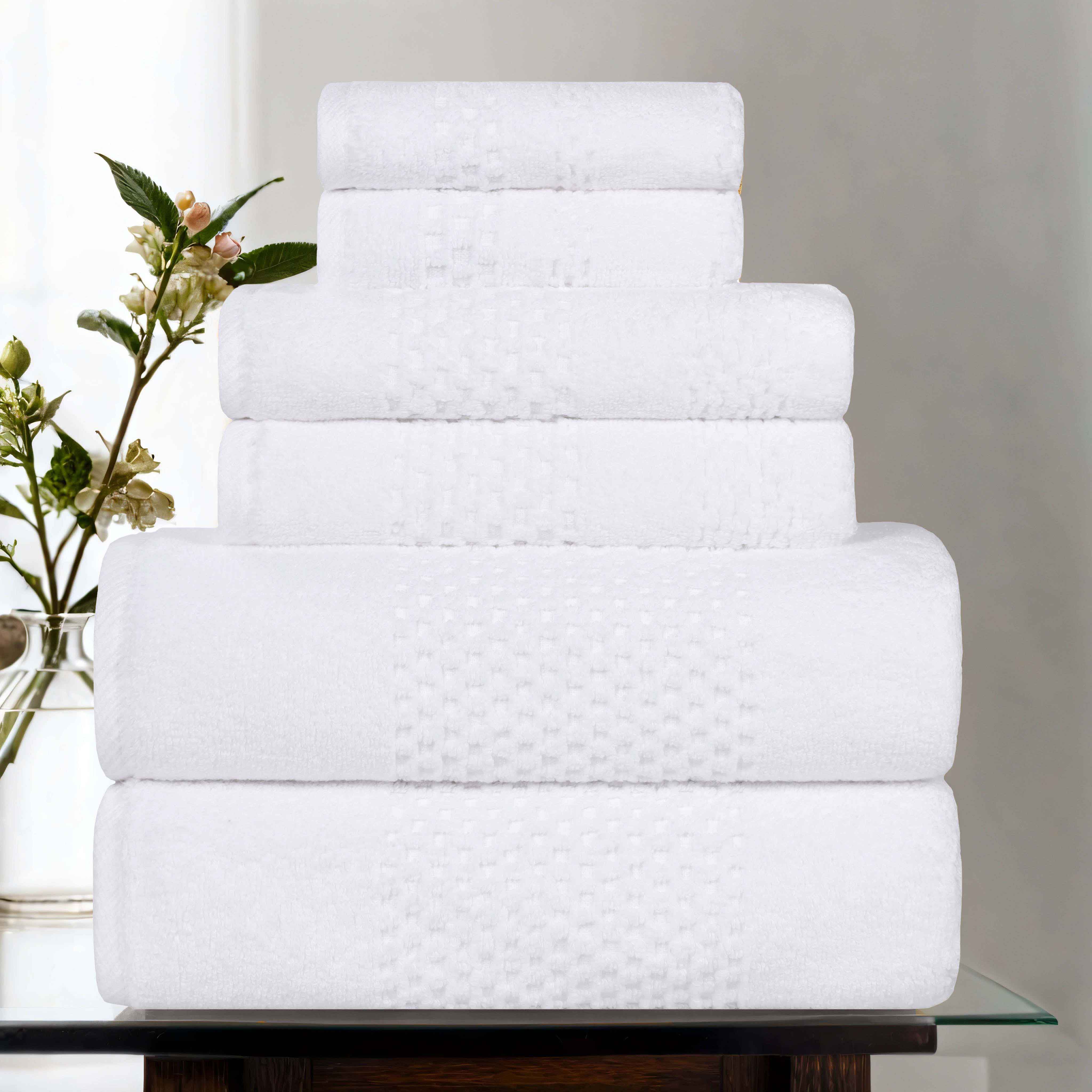 Playa Zero Twist Cotton Solid Waffle Textured 6-Piece Bath Towel Set | Ultra Soft & Absorbent | Perfect for Beach, Pool, Spa & Bathroom