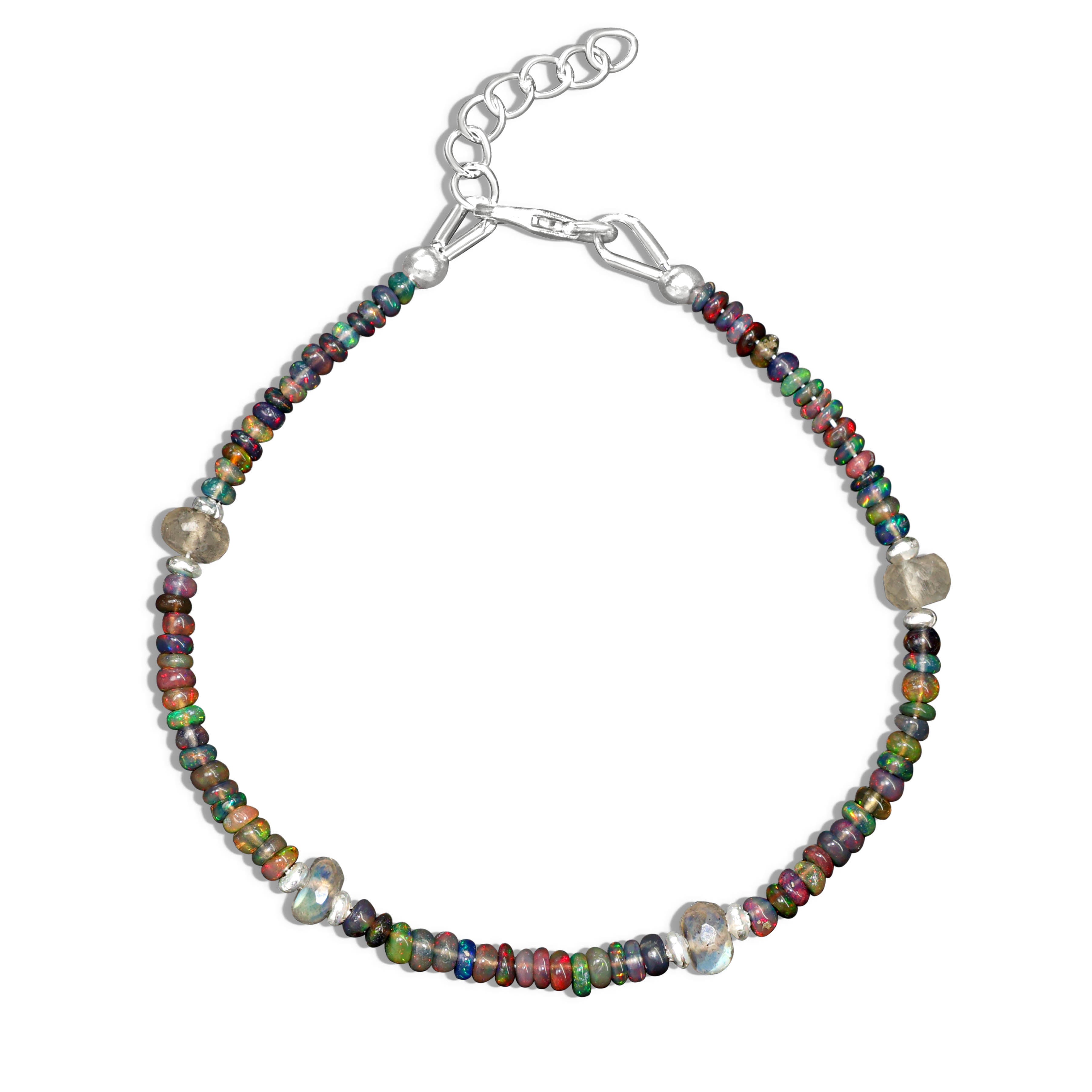 Natural Black Opal & Moonstone Dual Beaded Bracelet for Women | Handmade Healing Crystal Jewelry | Perfect for Meditation, Yoga & Spiritual Gifts