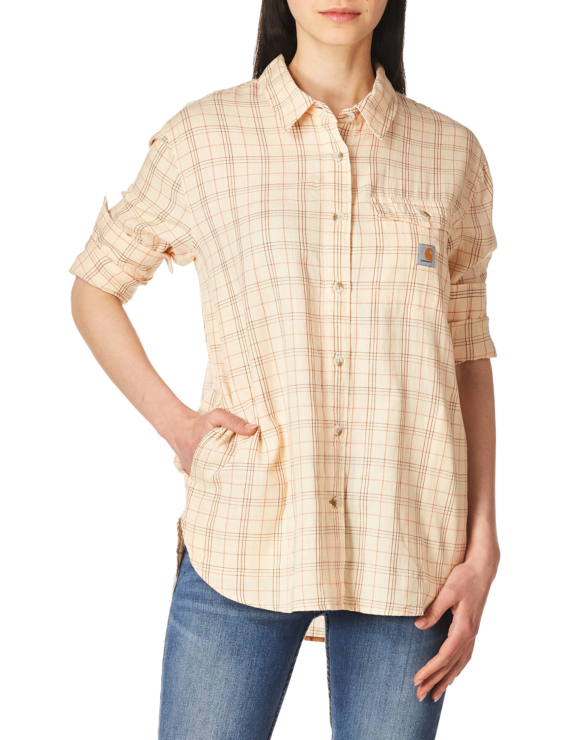 Carhartt Women's Loose Fit Lightweight Plaid Flannel Shirt - Comfortable Casual Button-Up for Work, Outdoor Activities & Everyday Wear