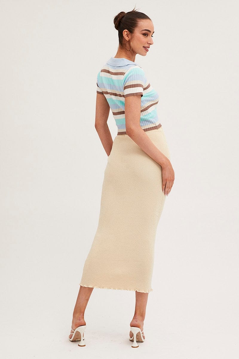 Beige Maxi Skirt for Women - High Waist Knit Stretchy Long Skirt - Perfect for Casual Outfits, Office Wear & Summer Vacations