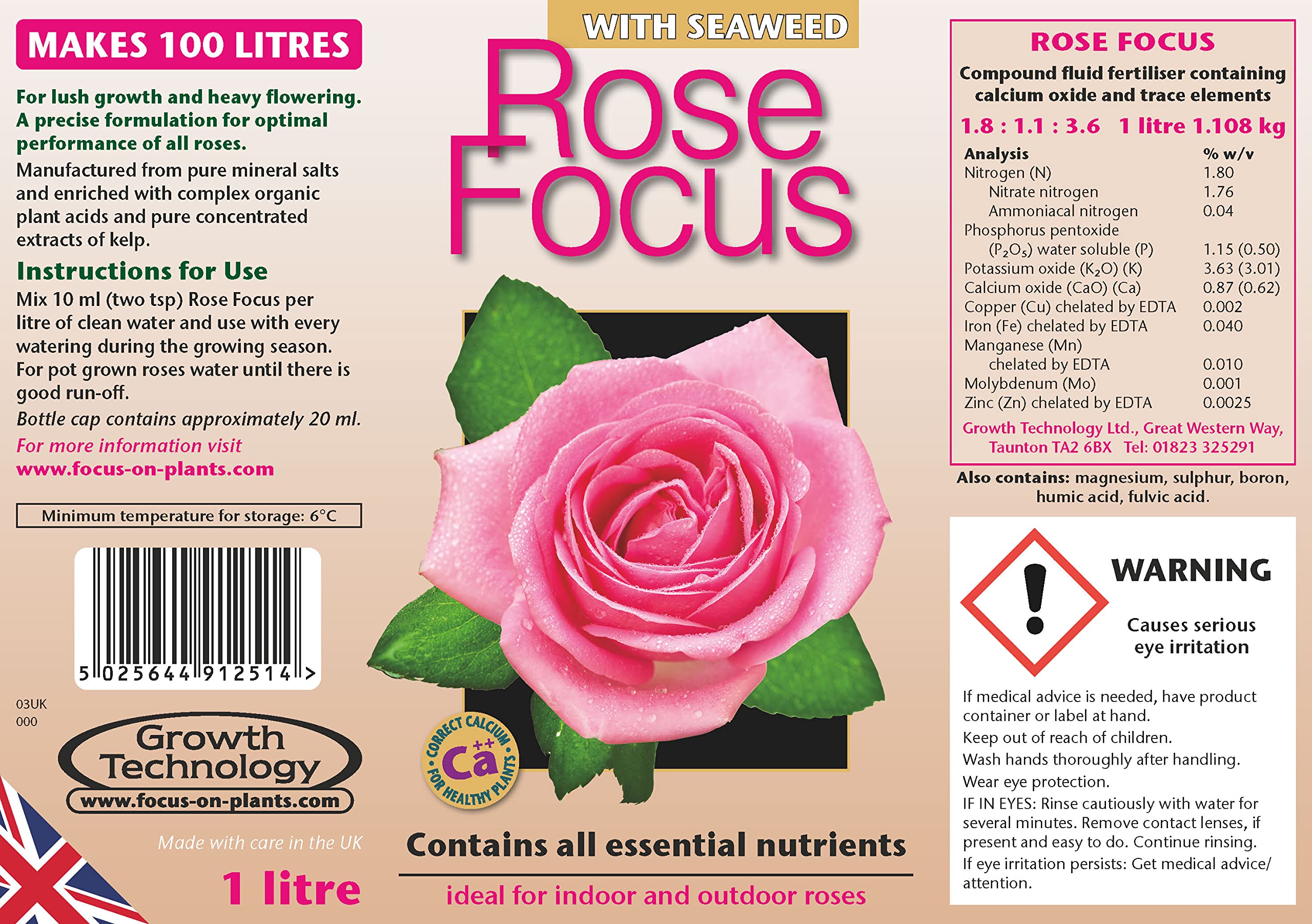 Ltd Rose Focus Unique Liquid Concentrated Fertilizer 1 Liter - Premium Plant Food for Vibrant Roses, Flowers & Gardens - Ideal for Indoor & Outdoor Gardening, Landscaping, and Rose Care