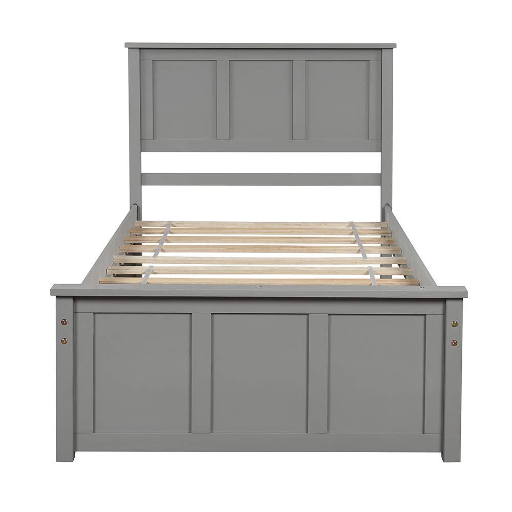 Harper & Bright Designs Solid Wood Twin Bed Frame with Pull-Out Trundle - No Box Spring Needed, Grey - Perfect for Kids' Bedroom, Guest Room & Space-Saving Solutions