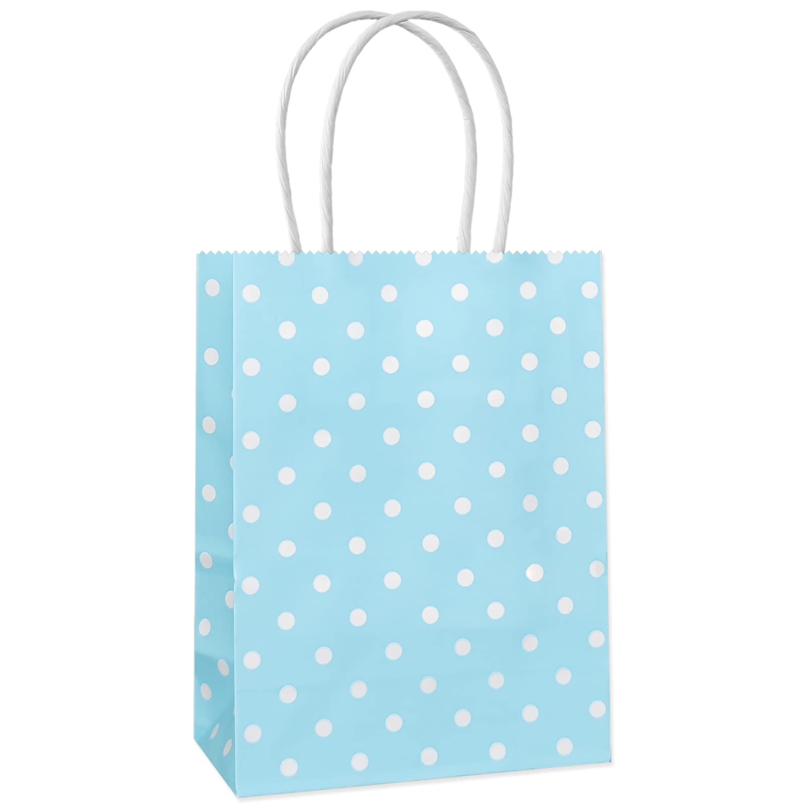 Polka Dot Baby Blue Mini Kraft Paper Gift Bags with Handles - 25 PCS 6x4.3x2.3 Inch Small Party Favor Bags for Baby Showers, Birthday Parties & Wedding Favors - Eco-Friendly Party Supplies by ADIDO EVA