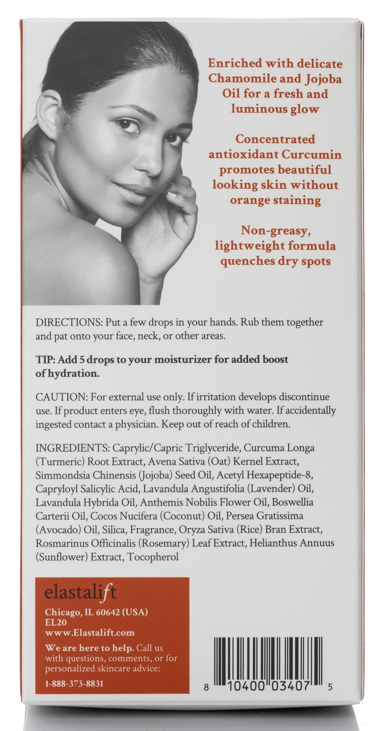 Elastalift Turmeric Oil Facial Serum - Antioxidant Moisturizer with Rose Extract & Jojoba Oil for Dry Skin, Redness & Blemishes (1.8 Fl Oz) | Daily Hydration & Skin Repair for Glowing Complexion